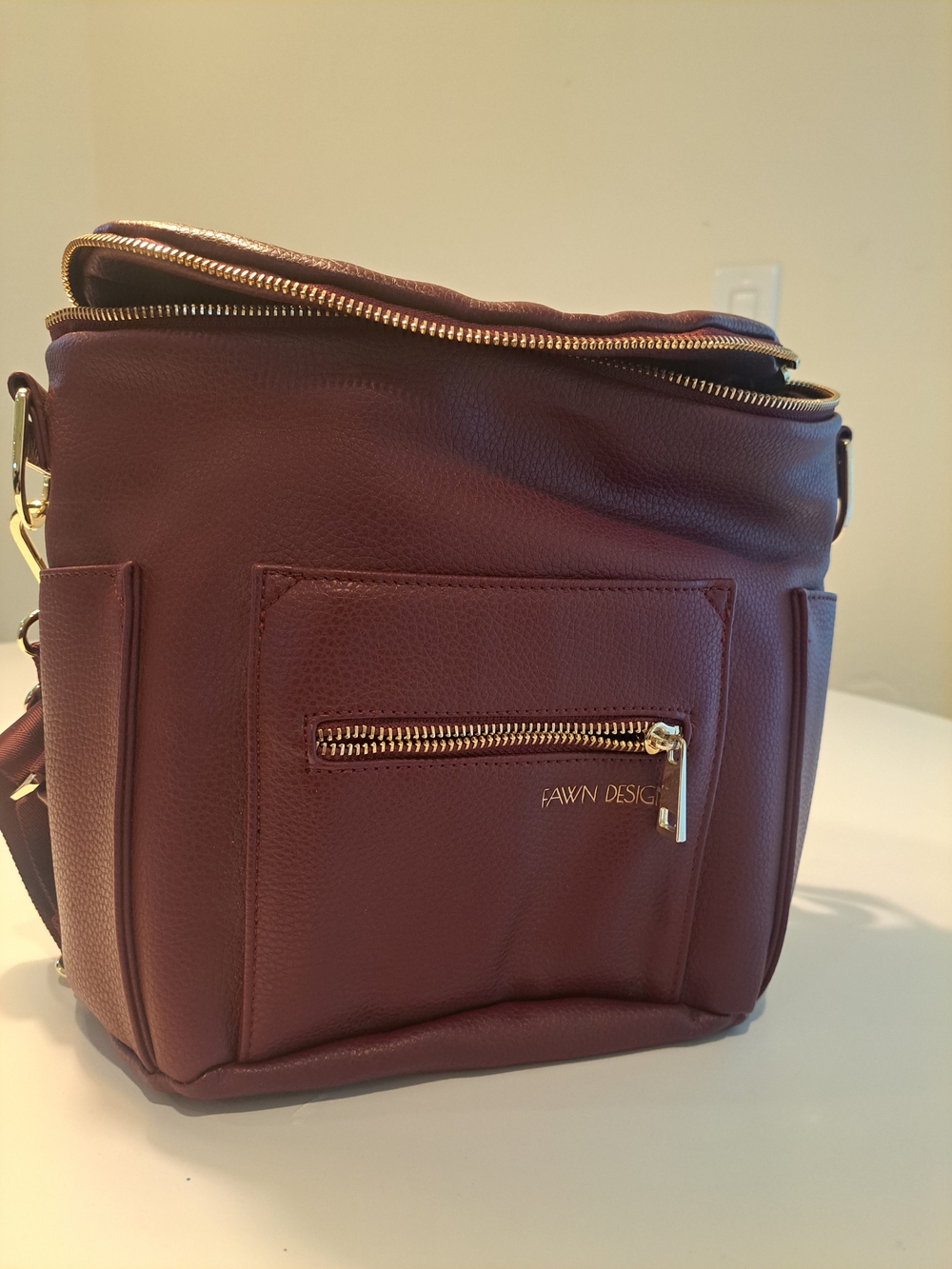 Fawn Design Wine Leather Crossbody with Gold Hardware